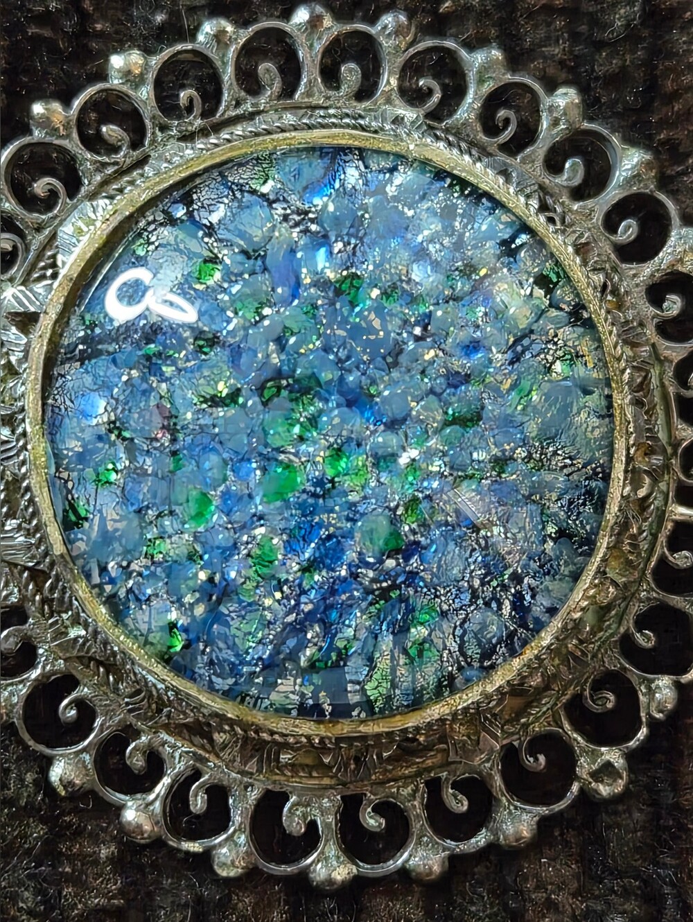 Vintage Joymex Handcrafted Brooch or Pendant "Dragon's Breath" or "Foil Opal"
